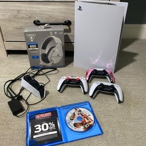PS5 with controllers, headset and more